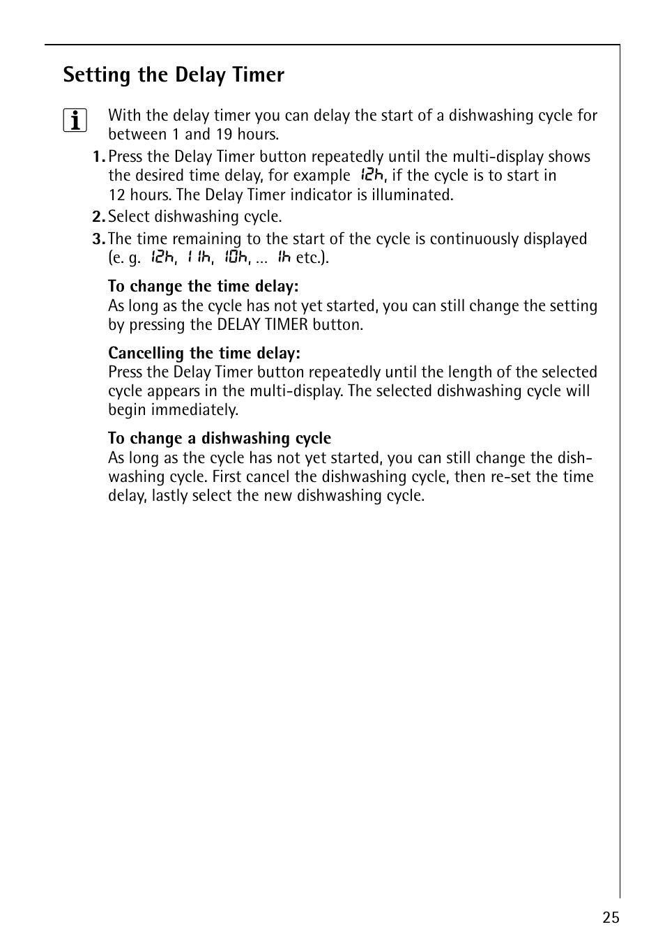Setting the delay timer | AEG FAVORIT 60860 User Manual | Page 25 / 48