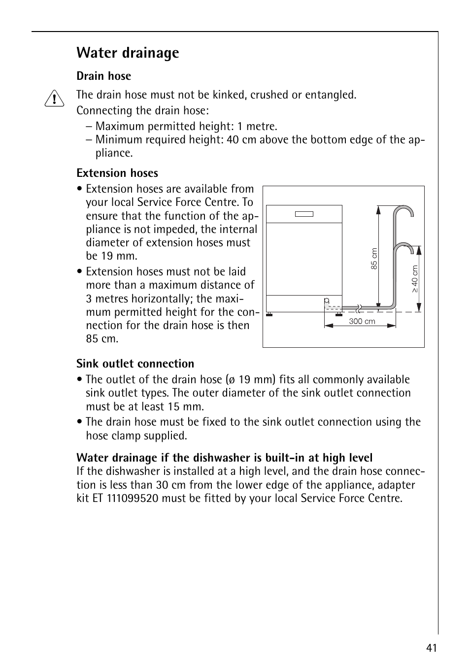 Water drainage | AEG FAVORIT 60860 User Manual | Page 41 / 48