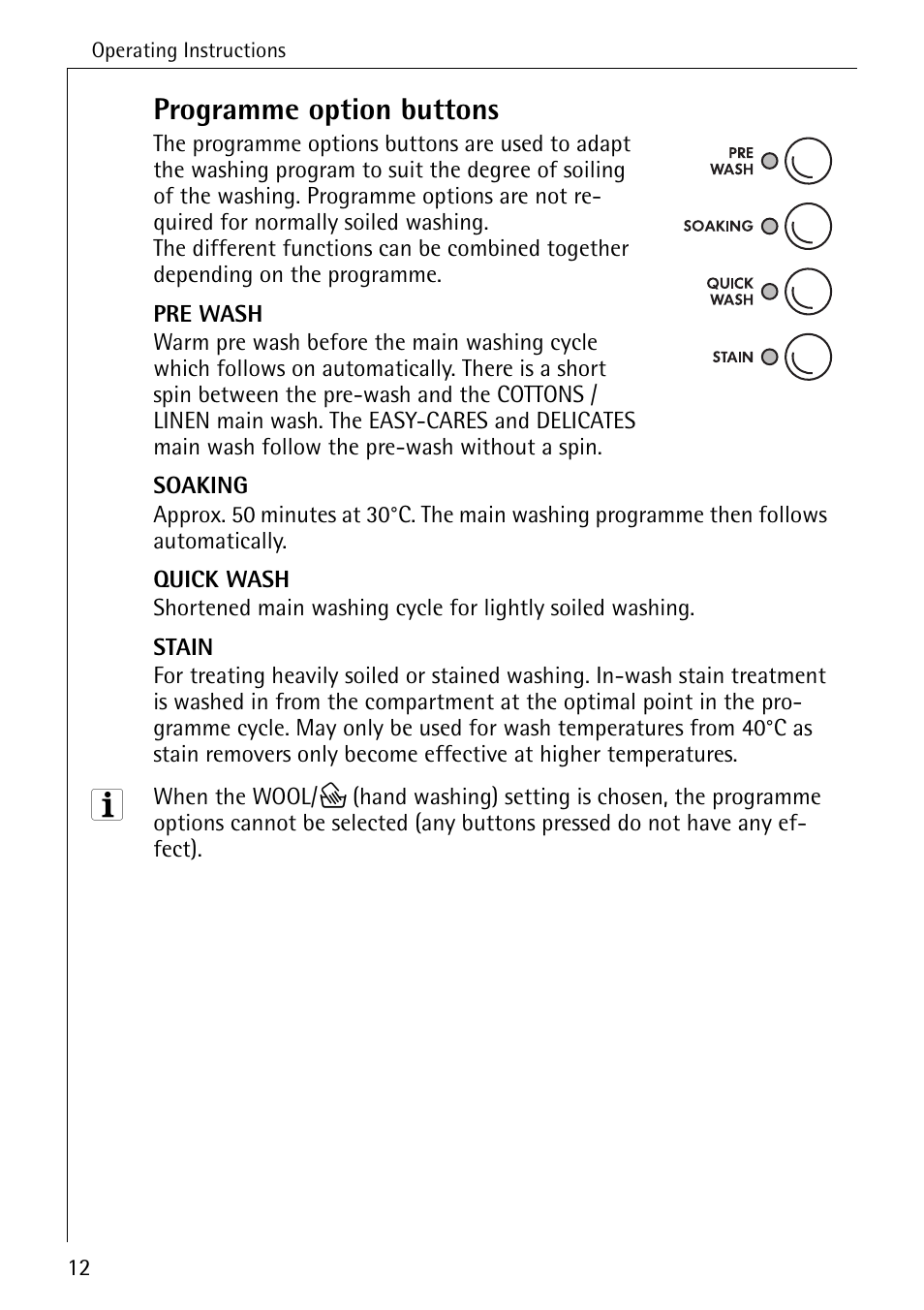 Programme option buttons | AEG KO-LAVAMAT 74335 User Manual | Page 12 / 52