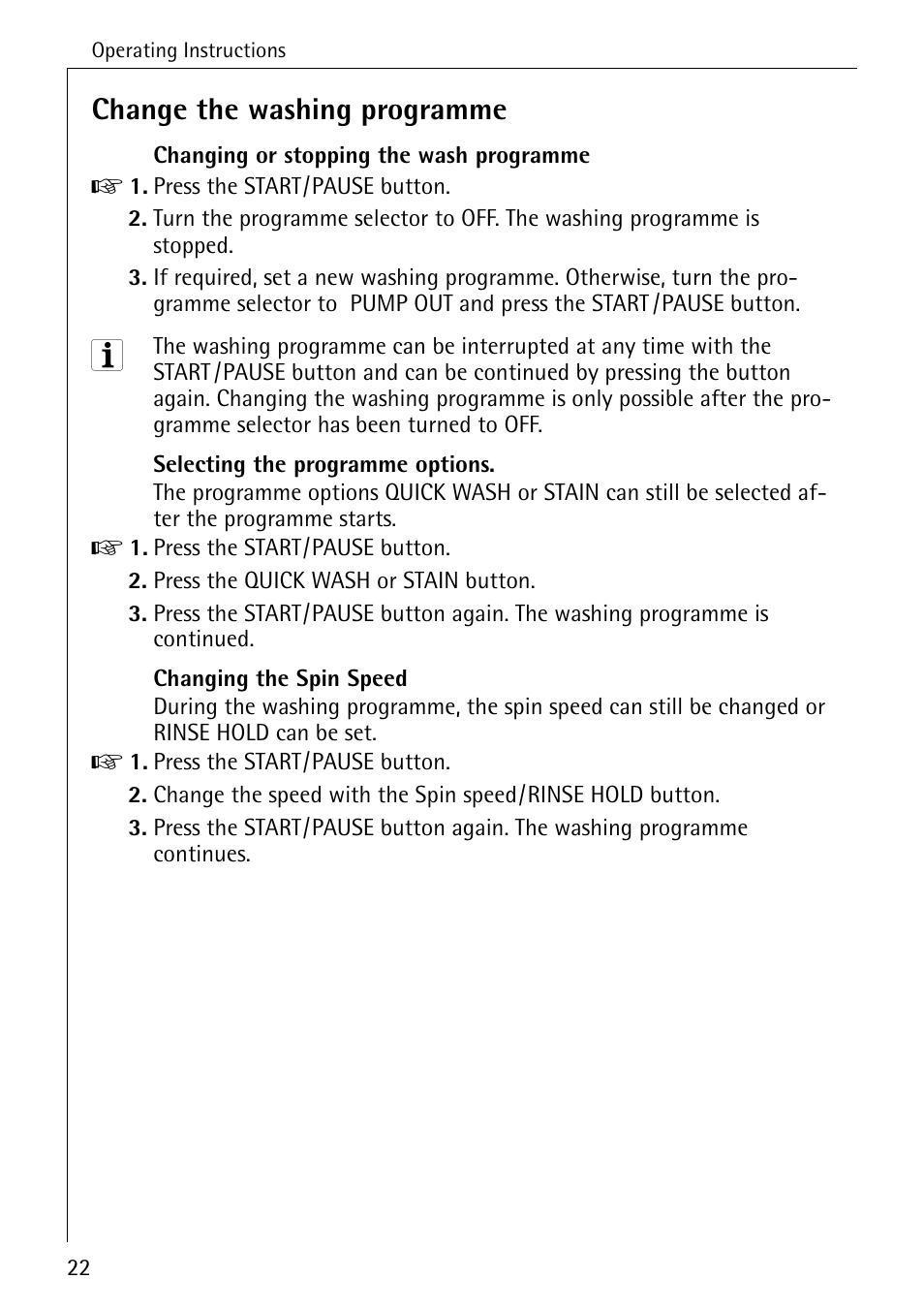 Change the washing programme | AEG KO-LAVAMAT 74335 User Manual | Page 22 / 52