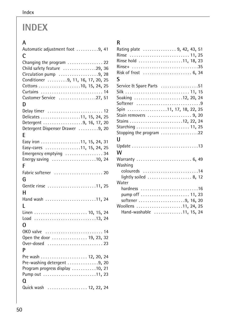Index x | AEG KO-LAVAMAT 74335 User Manual | Page 50 / 52