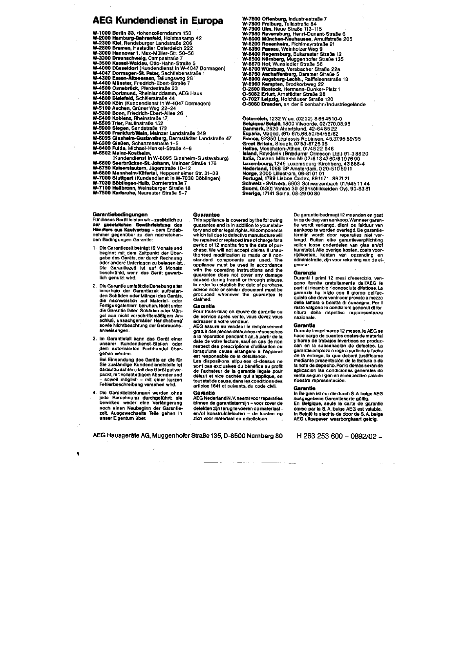 Aeg kundendienst in europa | AEG VAMPYR 831I User Manual | Page 16 / 16