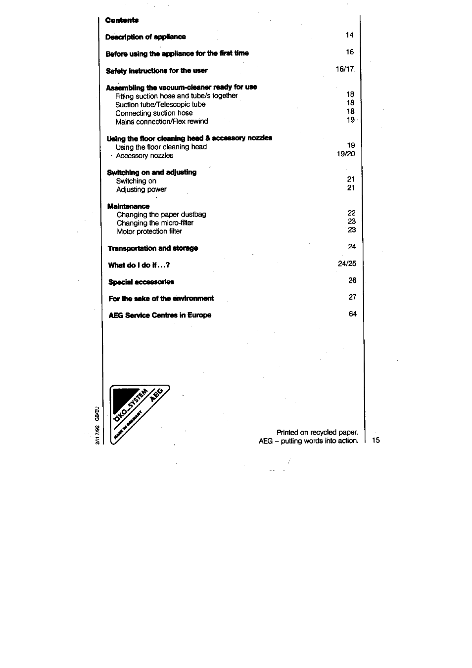 AEG VAMPYR 831I User Manual | Page 3 / 16