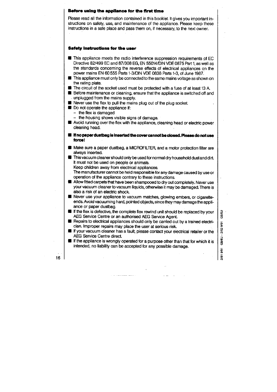 AEG VAMPYR 831I User Manual | Page 4 / 16