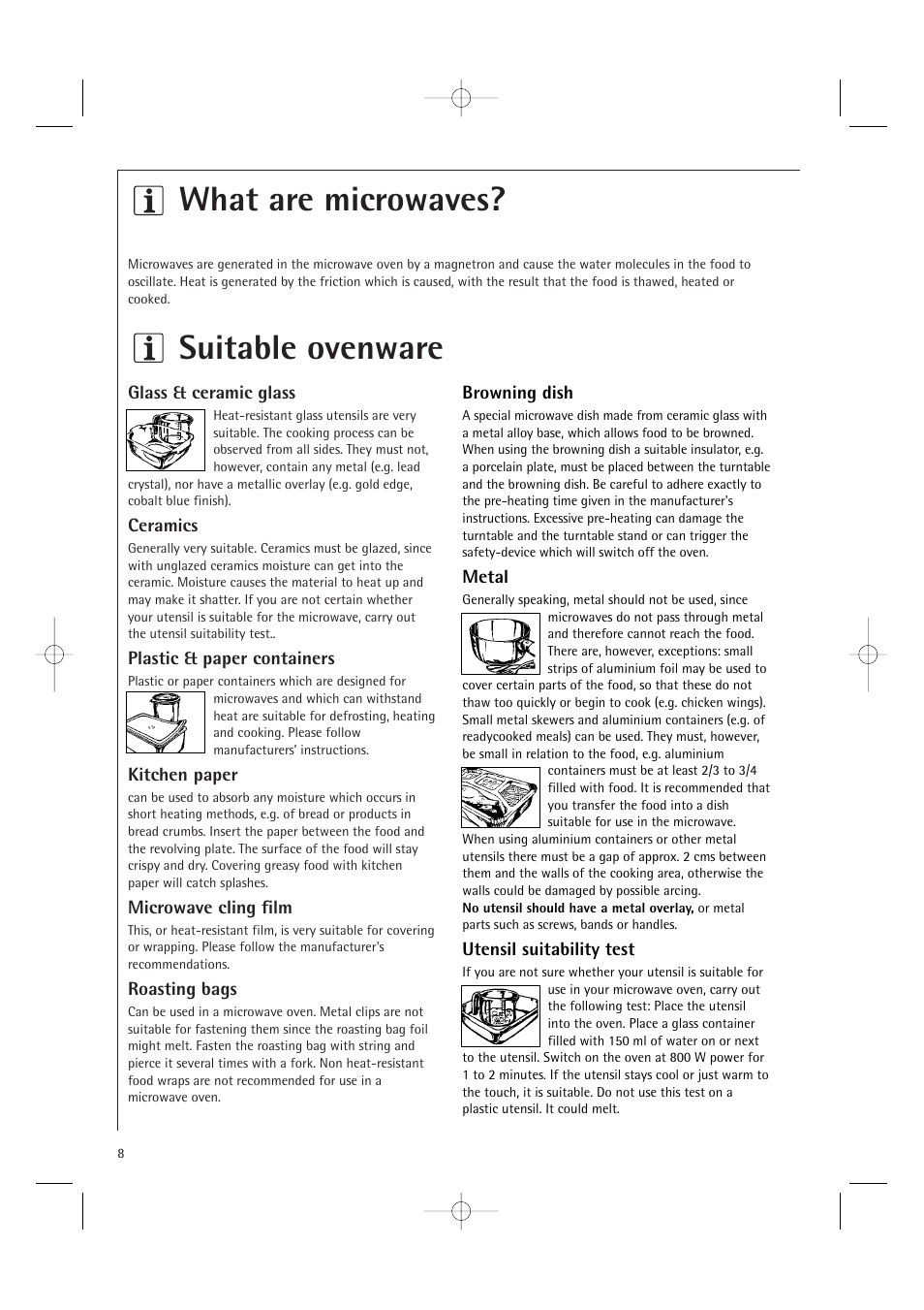 What are microwaves? suitable ovenware | AEG MCD1751E User Manual | Page 10 / 48