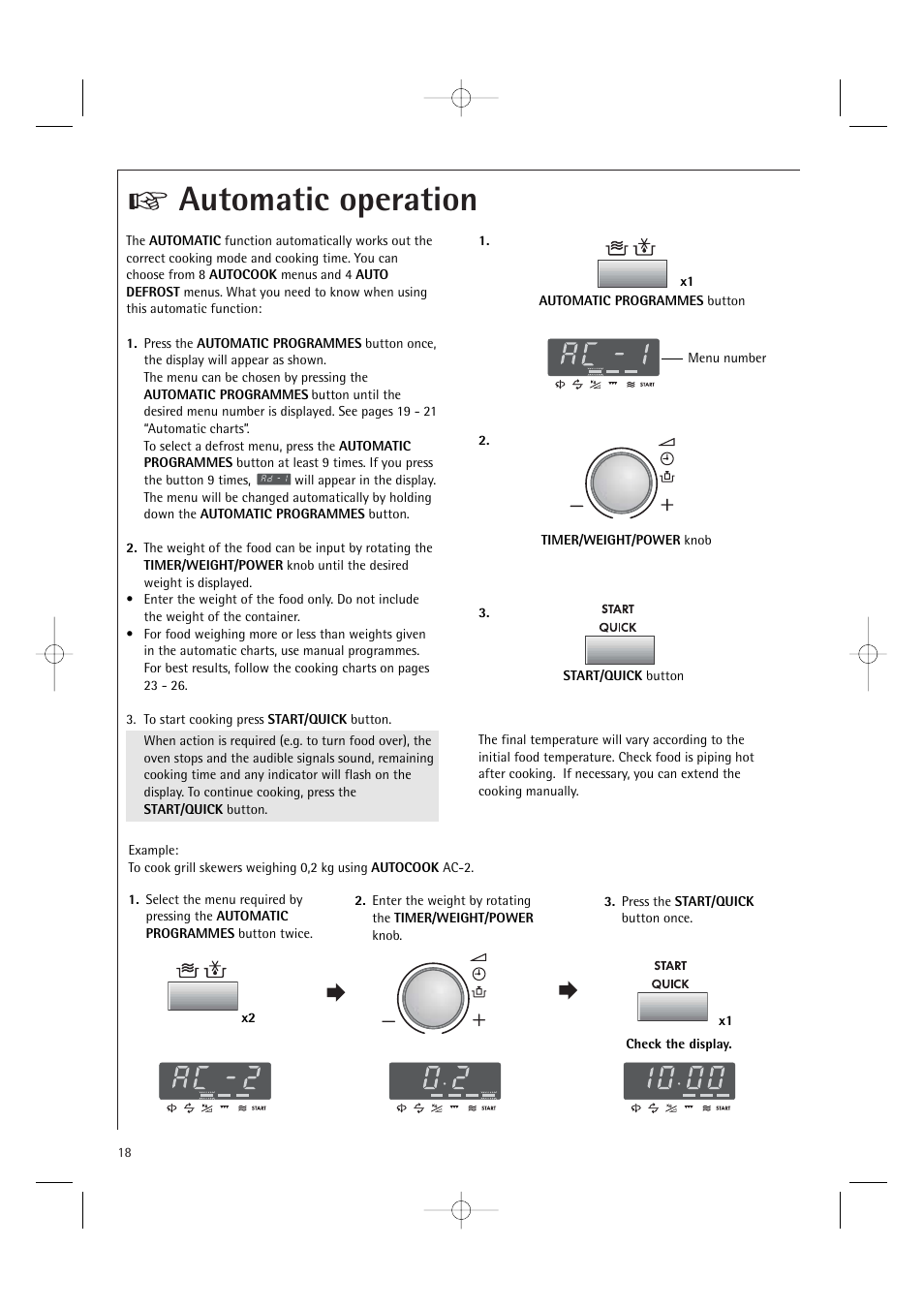 Automatic operation | AEG MCD1751E User Manual | Page 20 / 48