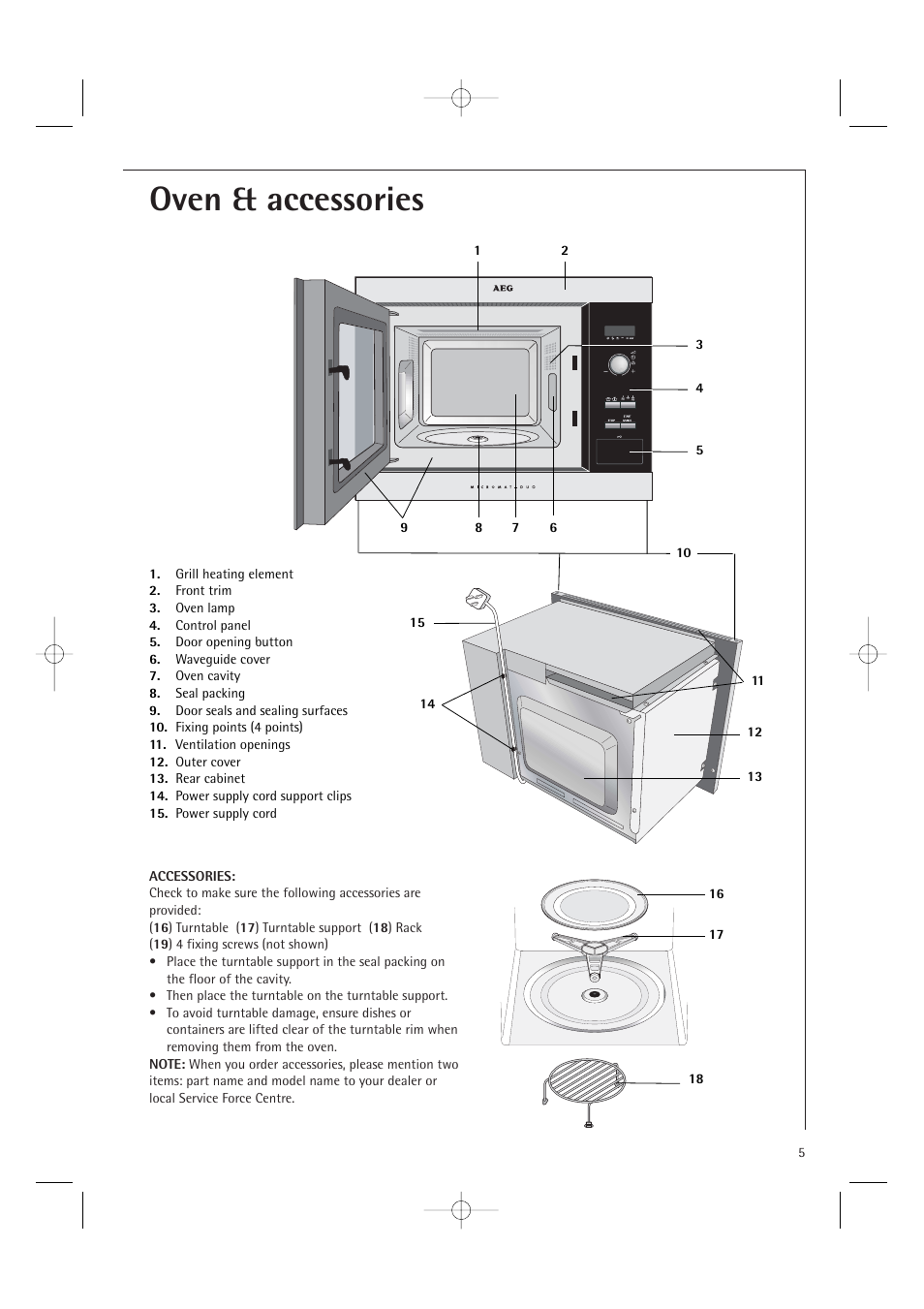 Oven & accessories | AEG MCD1751E User Manual | Page 7 / 48