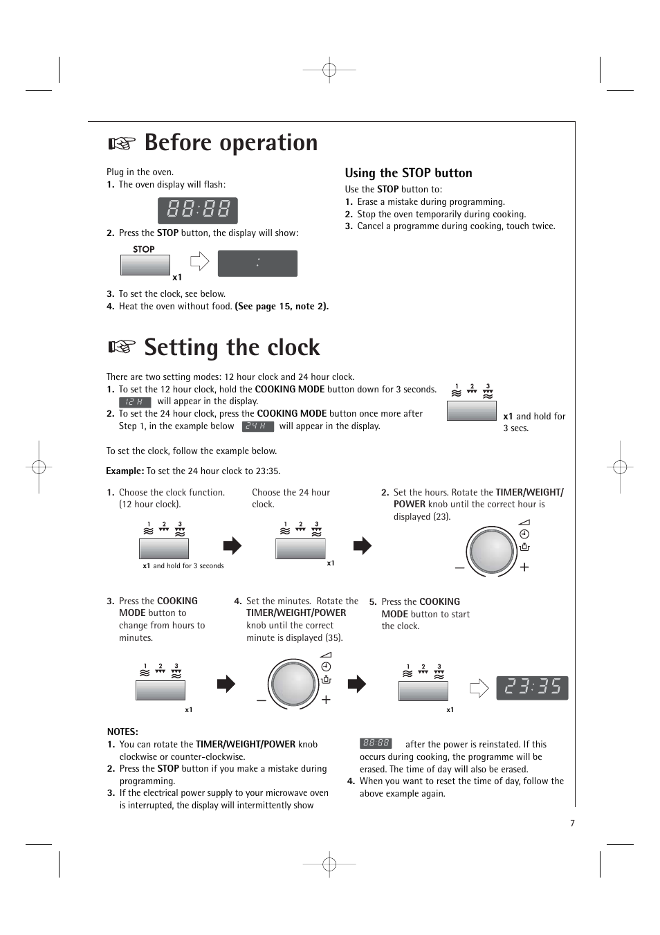 Setting the clock, Before operation, Using the stop button | AEG MCD1751E User Manual | Page 9 / 48