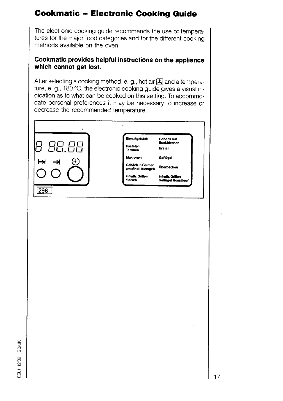 O o o, L->l ->l 0, Cookmatic - electronic cooking guide | U uu.uu, O oo 0'~i | AEG 7658B User Manual | Page 17 / 39