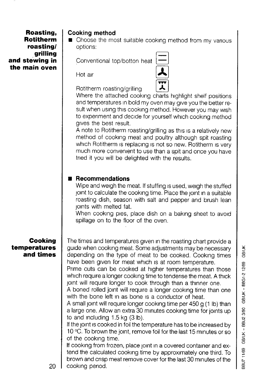 Cooking method, Recommendations | AEG 7658B User Manual | Page 20 / 39
