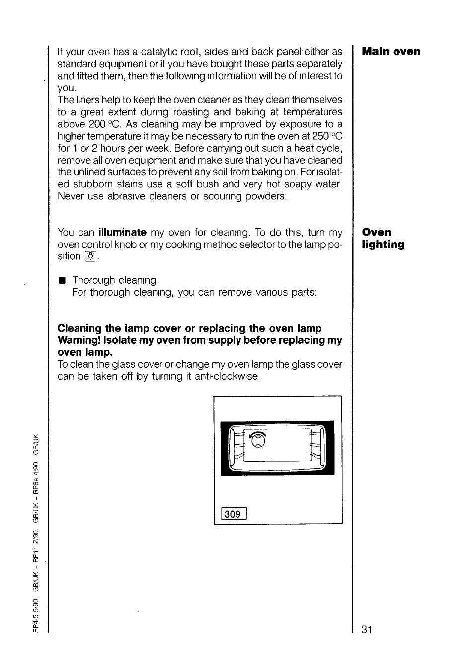 Main oven oven lighting | AEG 7658B User Manual | Page 31 / 39