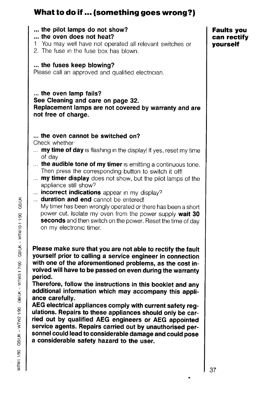 What to do if... (something goes wrong?) | AEG 7658B User Manual | Page 37 / 39
