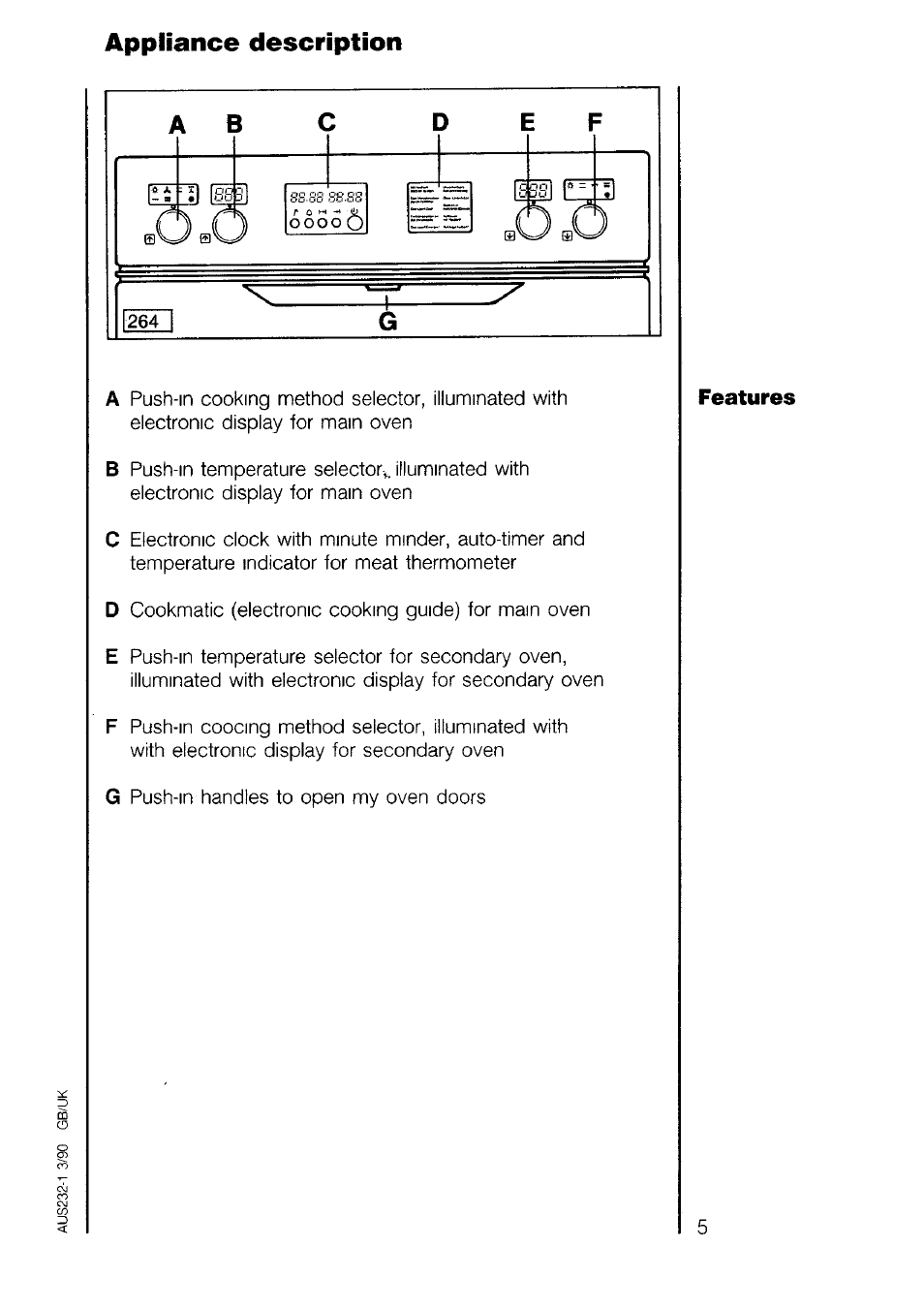 Appliance description, Features | AEG 7658B User Manual | Page 5 / 39