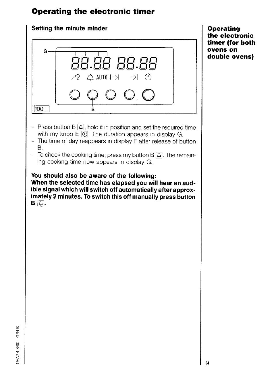 Setting the minute minder, You should also be aware of the following, Operating the electronic timer | AEG 7658B User Manual | Page 9 / 39