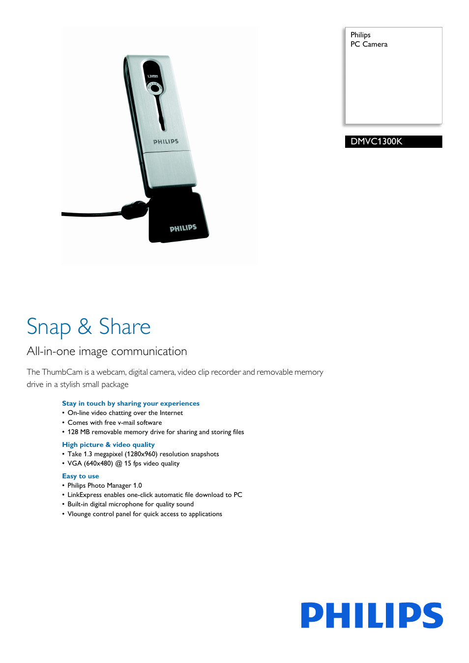 Philips Cámara para PC User Manual | 2 pages