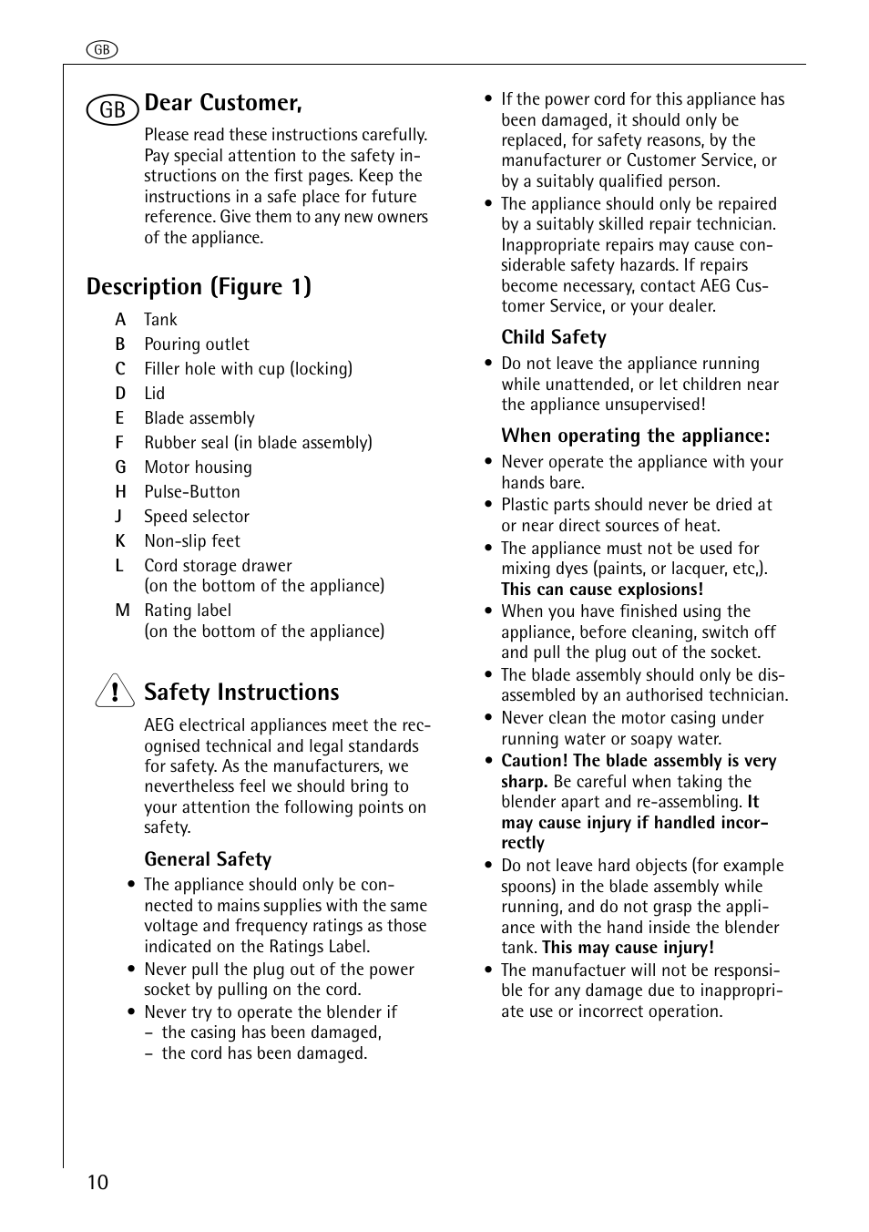 Dear customer, Description (figure 1), Safety instructions | AEG M 2600 User Manual | Page 4 / 12