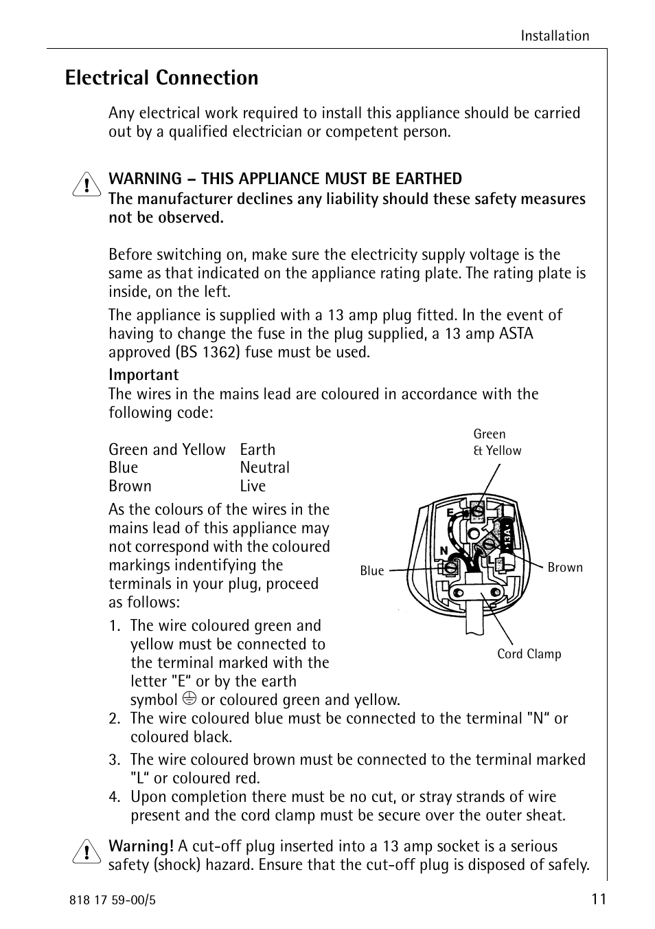 Electrical connection | AEG SANTO 3150-7 KG User Manual | Page 11 / 40