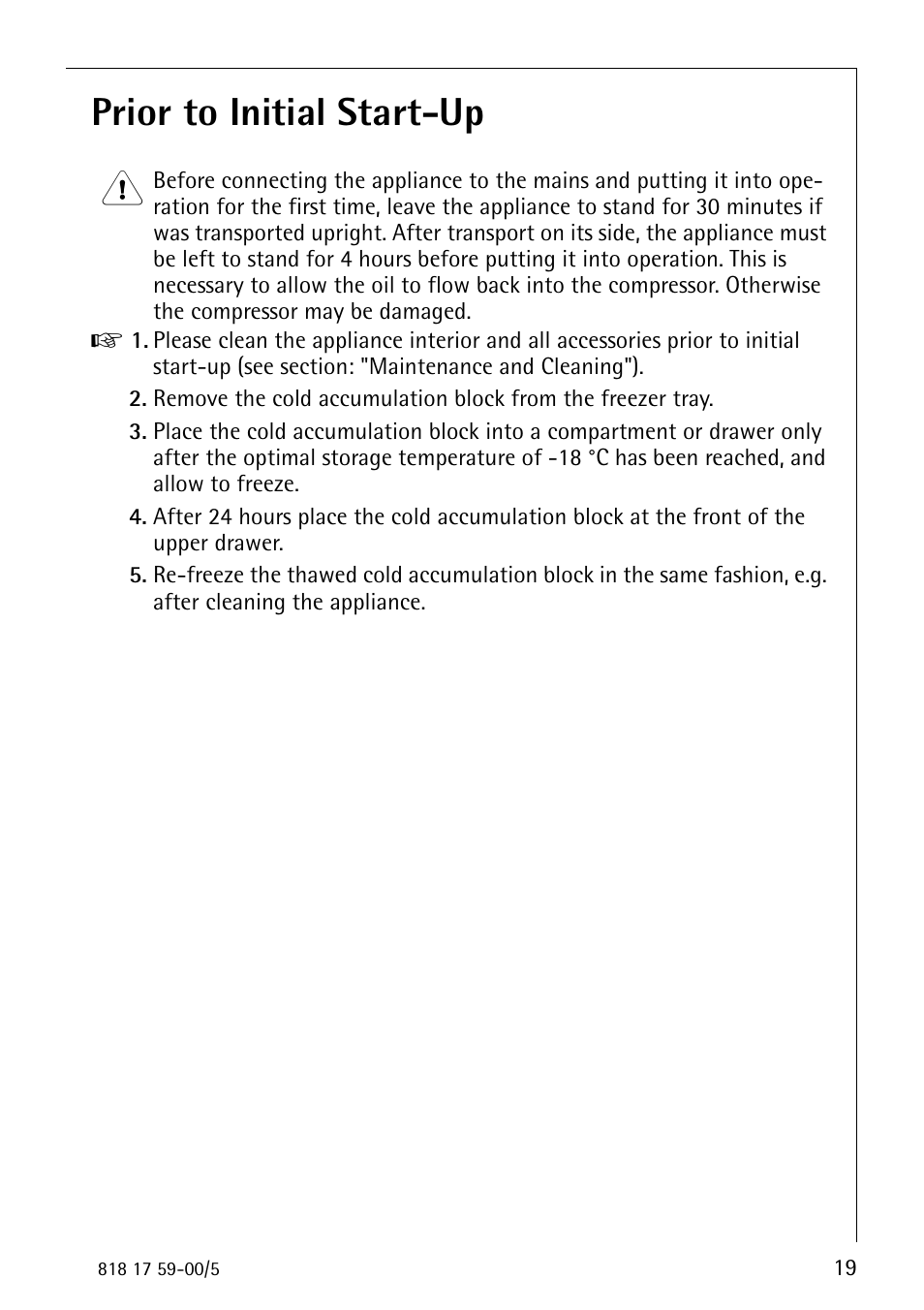 Prior to initial start-up | AEG SANTO 3150-7 KG User Manual | Page 19 / 40