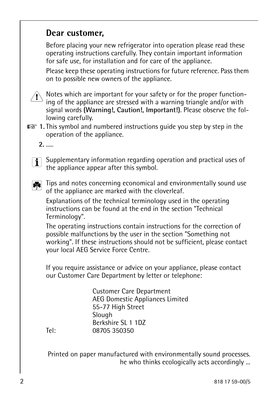 Dear customer | AEG SANTO 3150-7 KG User Manual | Page 2 / 40