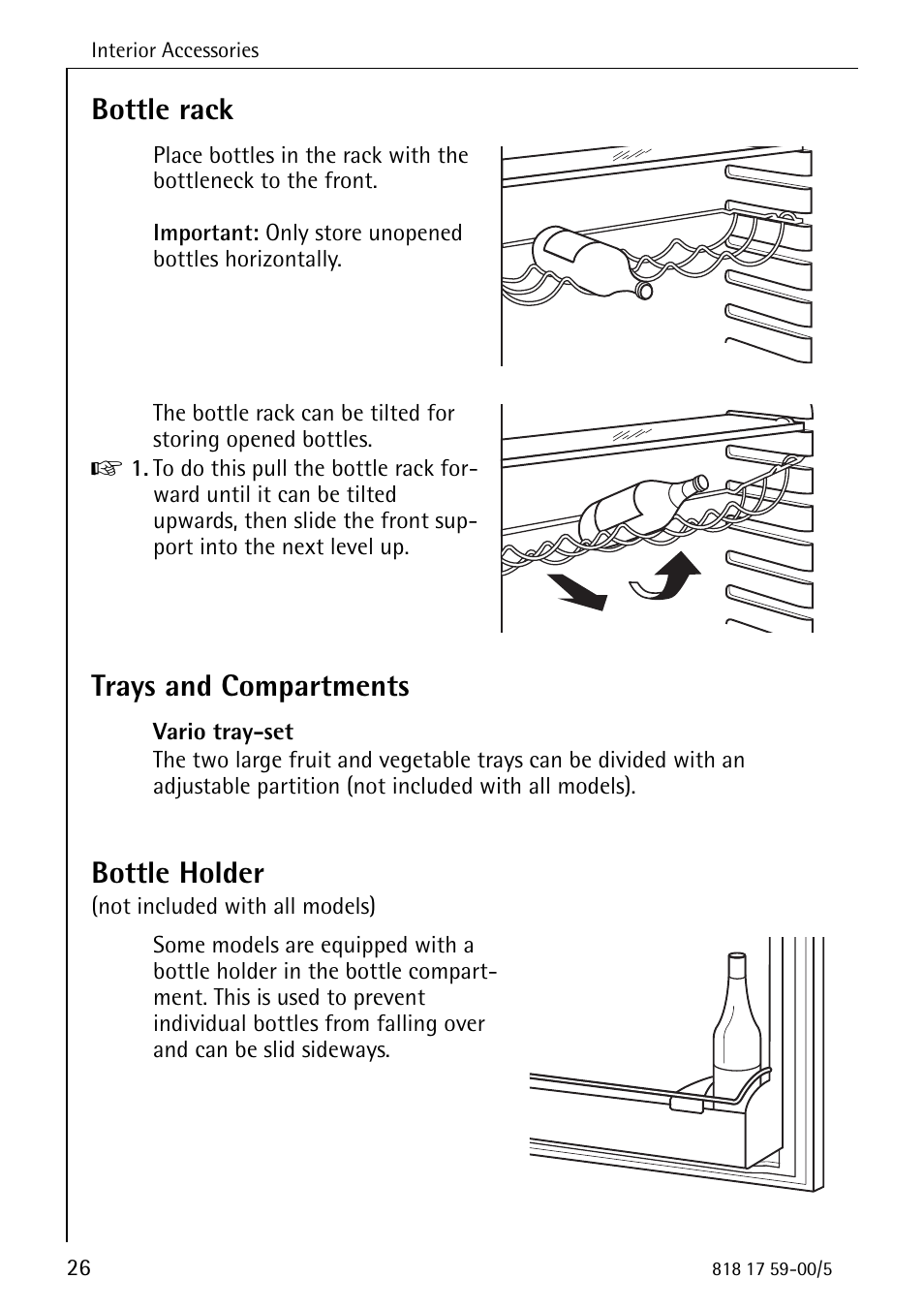 Bottle rack, Trays and compartments, Bottle holder | AEG SANTO 3150-7 KG User Manual | Page 26 / 40