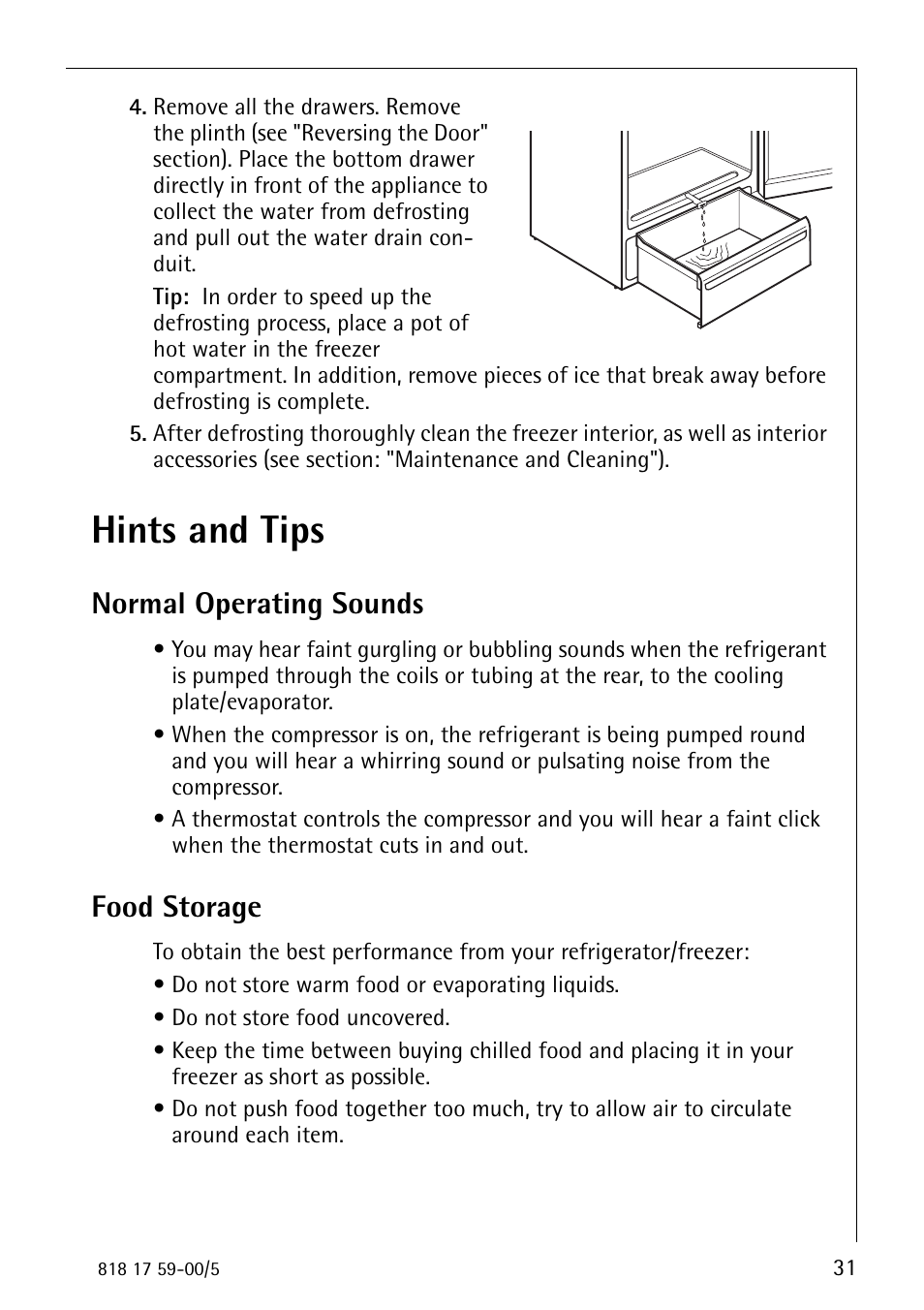 Hints and tips, Normal operating sounds, Food storage | AEG SANTO 3150-7 KG User Manual | Page 31 / 40