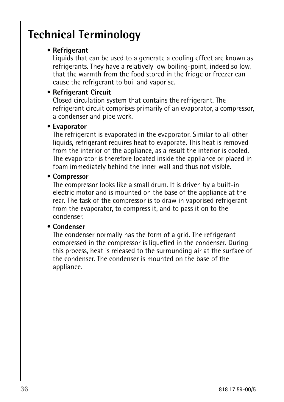 Technical terminology | AEG SANTO 3150-7 KG User Manual | Page 36 / 40