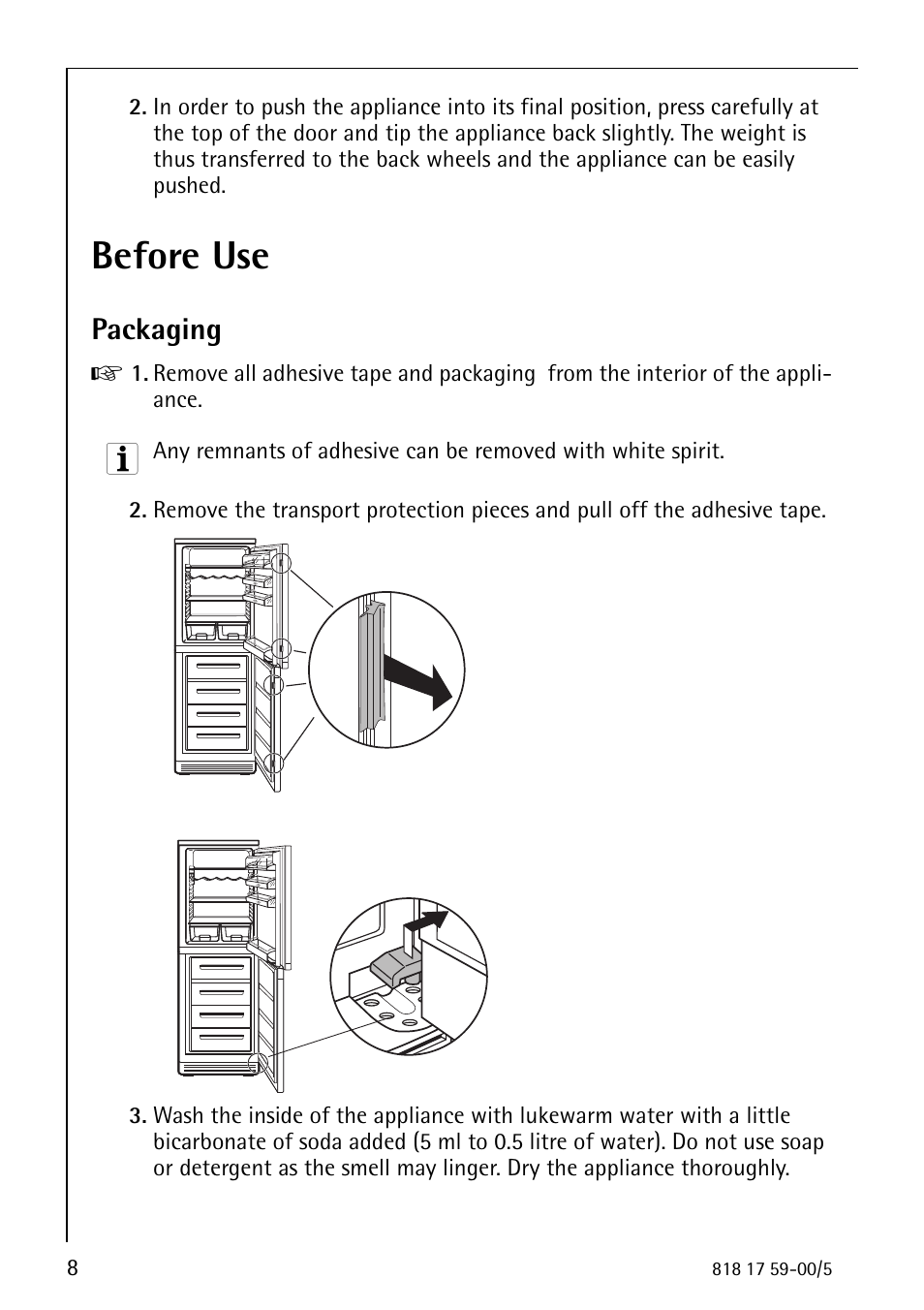 Before use, Packaging | AEG SANTO 3150-7 KG User Manual | Page 8 / 40