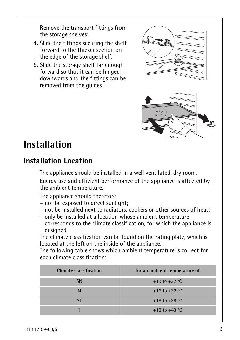 Installation, Installation location | AEG SANTO 3150-7 KG User Manual | Page 9 / 40
