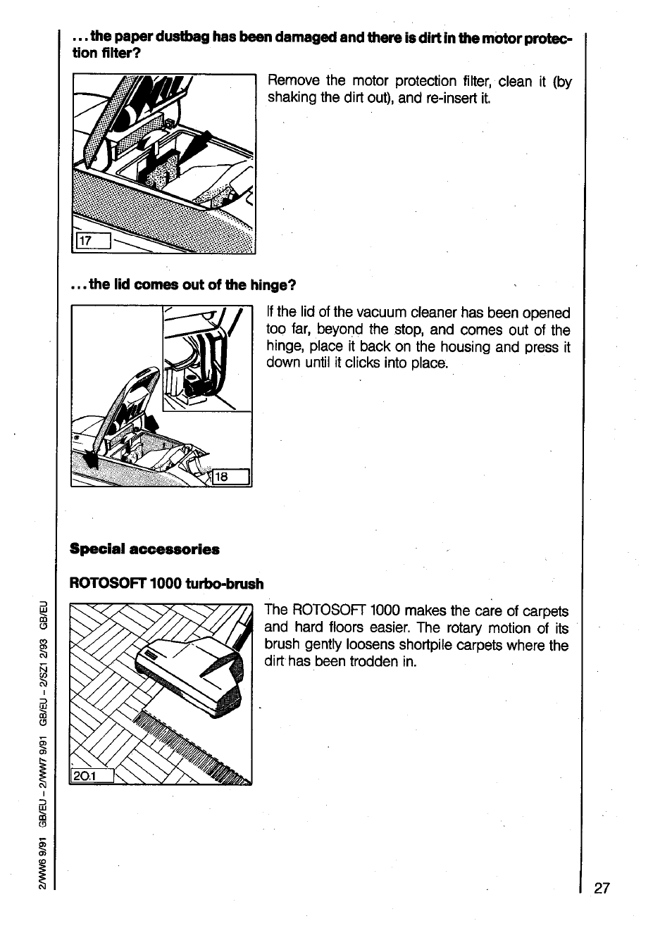The lid comes out of the hinge, Special accessories | AEG VAMPYR 825I User Manual | Page 13 / 16