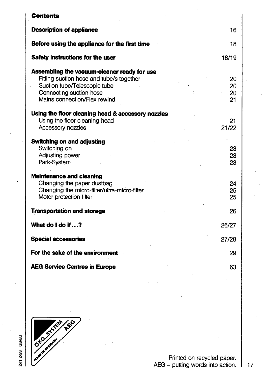 AEG VAMPYR 825I User Manual | Page 3 / 16
