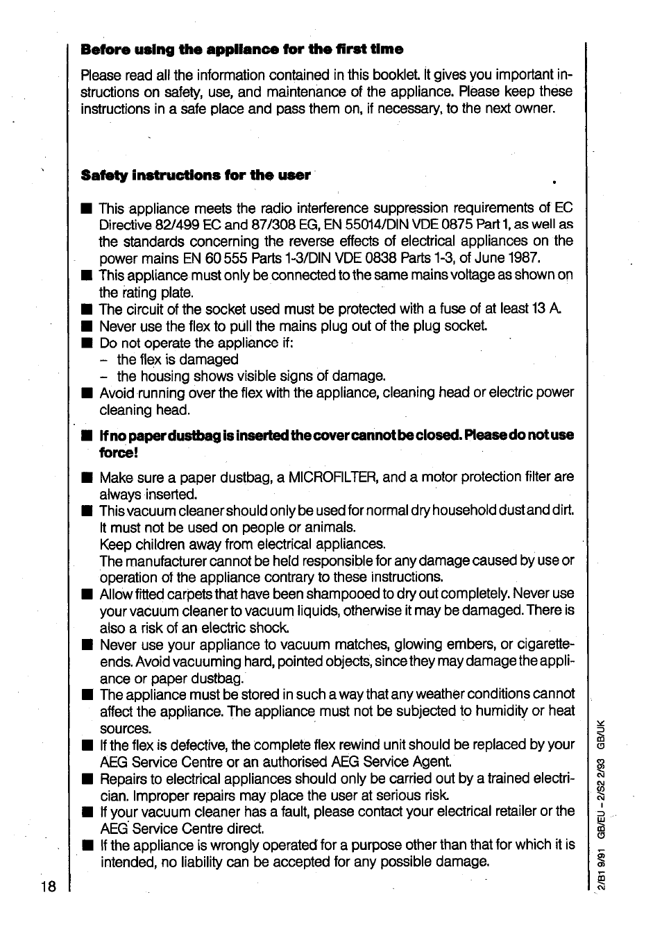AEG VAMPYR 825I User Manual | Page 4 / 16