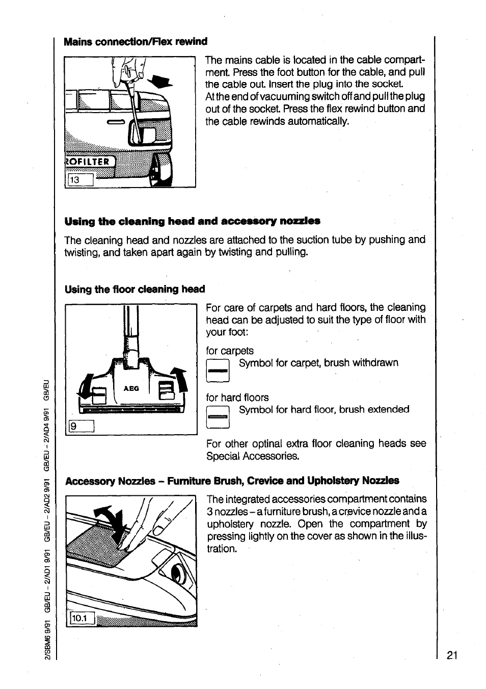Using the cleaning head and accessory nozzles | AEG VAMPYR 825I User Manual | Page 7 / 16