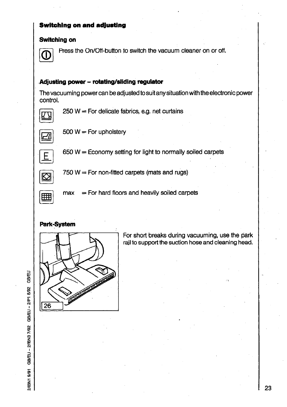 Switching on, Adjusting power - rotating/sliding regulator | AEG VAMPYR 825I User Manual | Page 9 / 16