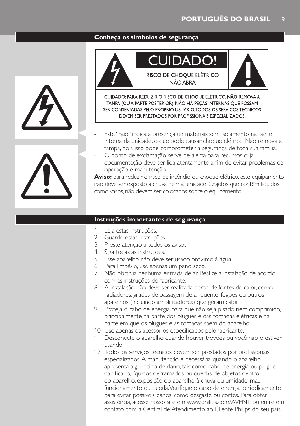 Português do brasil | Philips AVENT Vigilabebés con vídeo digital User Manual | Page 9 / 22