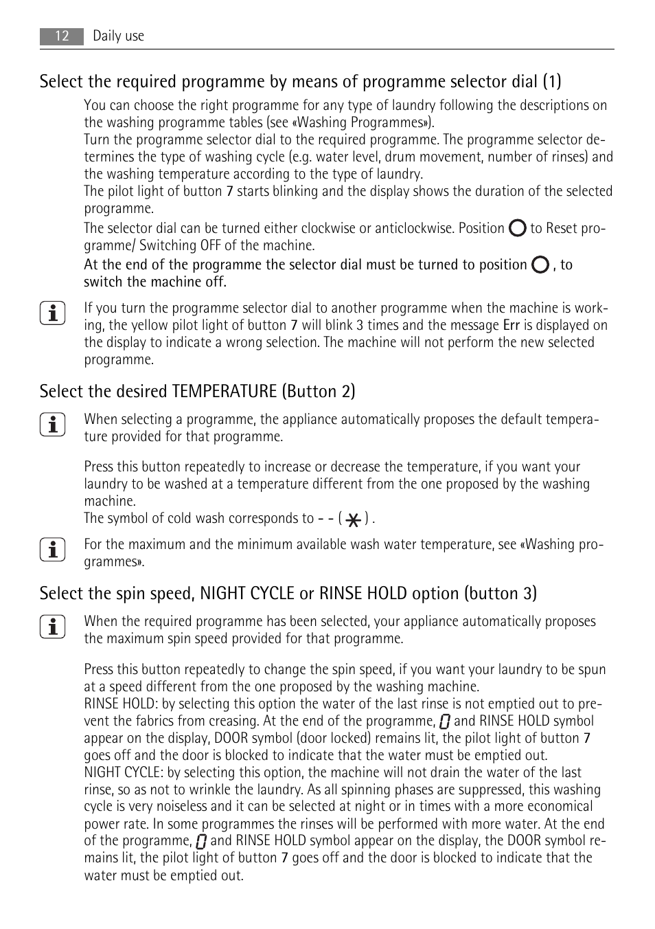 Select the desired temperature (button 2) | AEG 73742 User Manual | Page 12 / 40