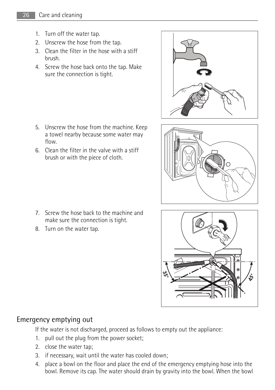 Emergency emptying out | AEG 73742 User Manual | Page 26 / 40