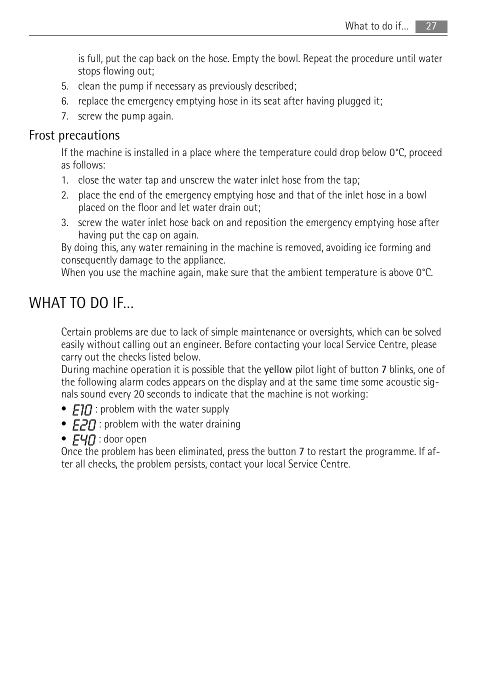 What to do if, Frost precautions | AEG 73742 User Manual | Page 27 / 40