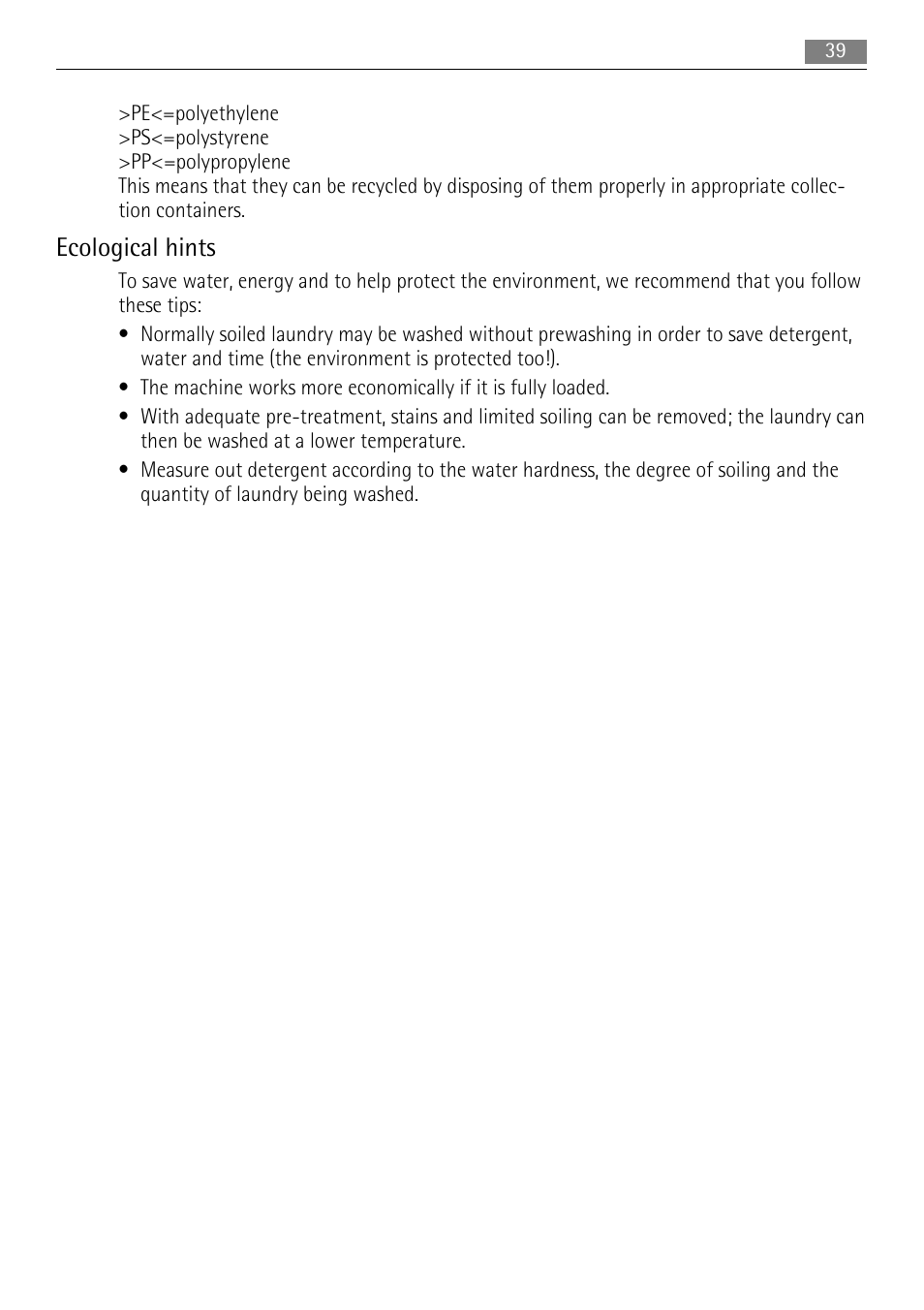 Ecological hints | AEG 73742 User Manual | Page 39 / 40