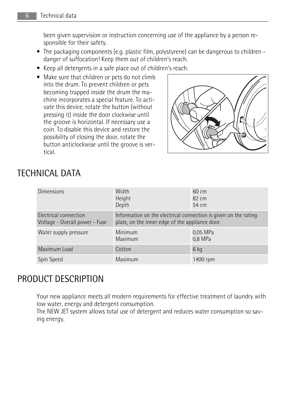 Technical data, Product description | AEG 73742 User Manual | Page 6 / 40