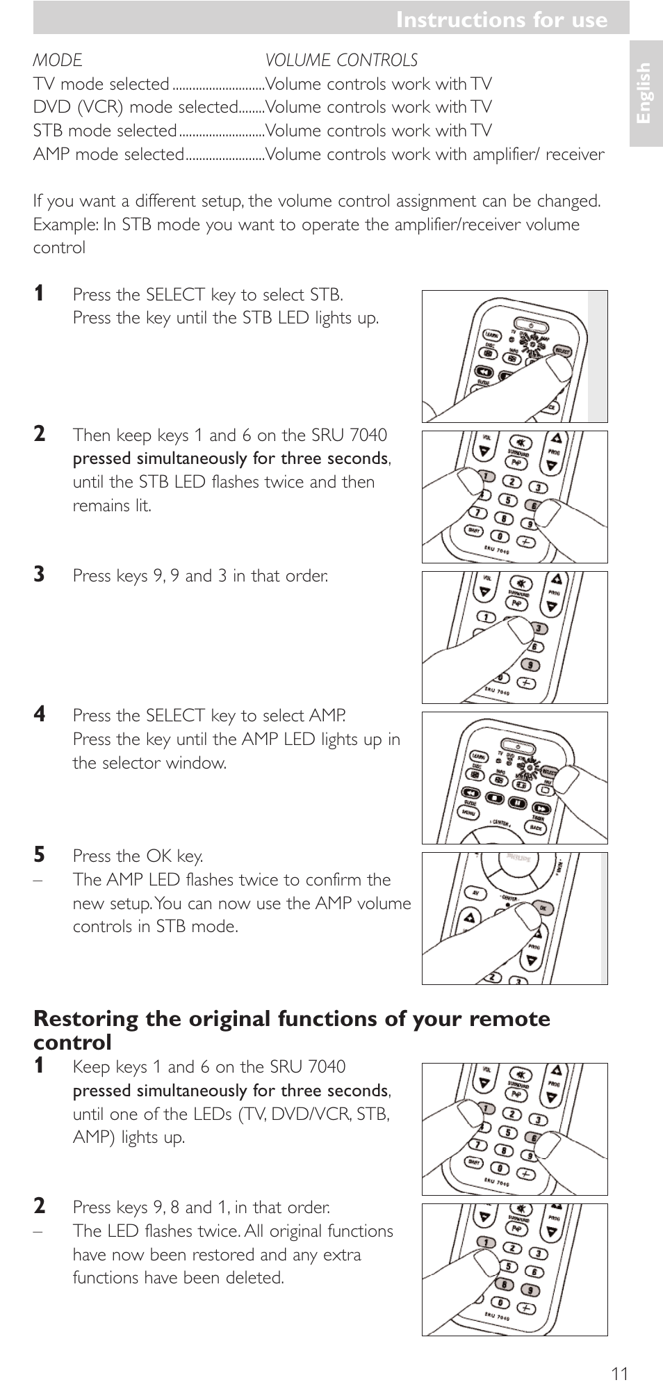 Instructions for use | Philips Mando a distancia universal User Manual | Page 11 / 132