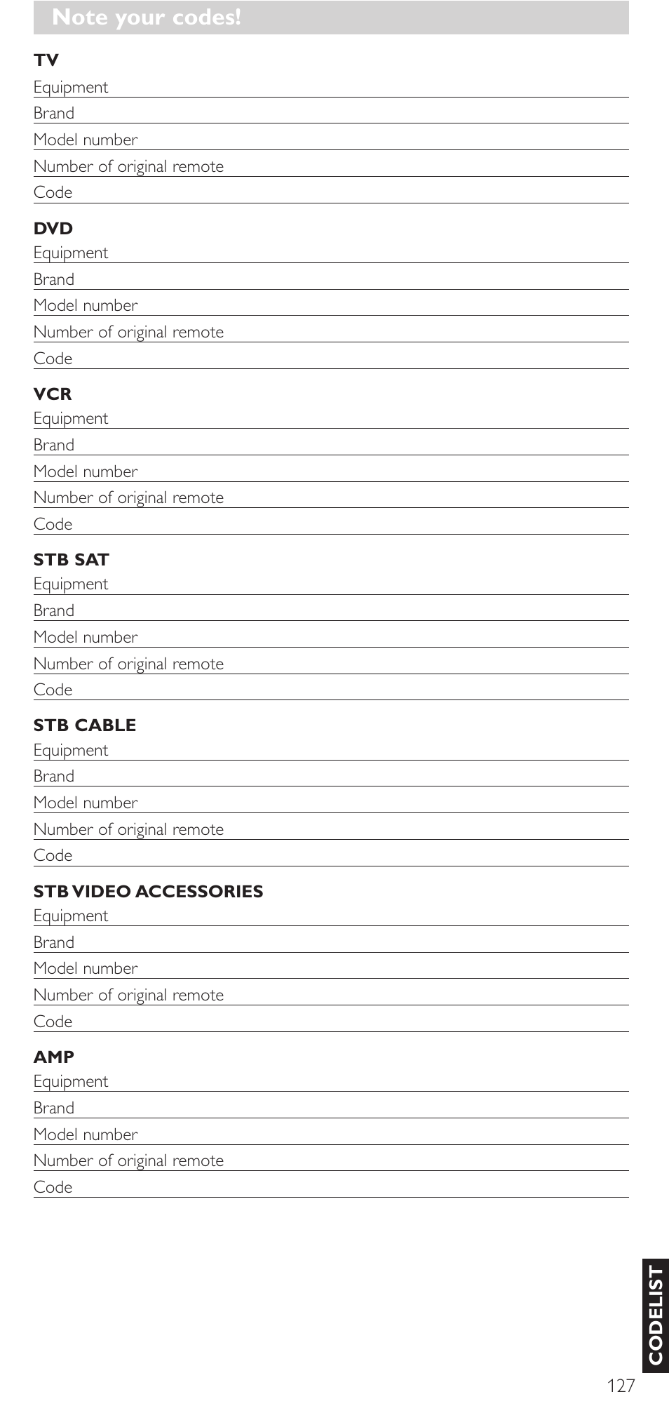 Philips Mando a distancia universal User Manual | Page 127 / 132