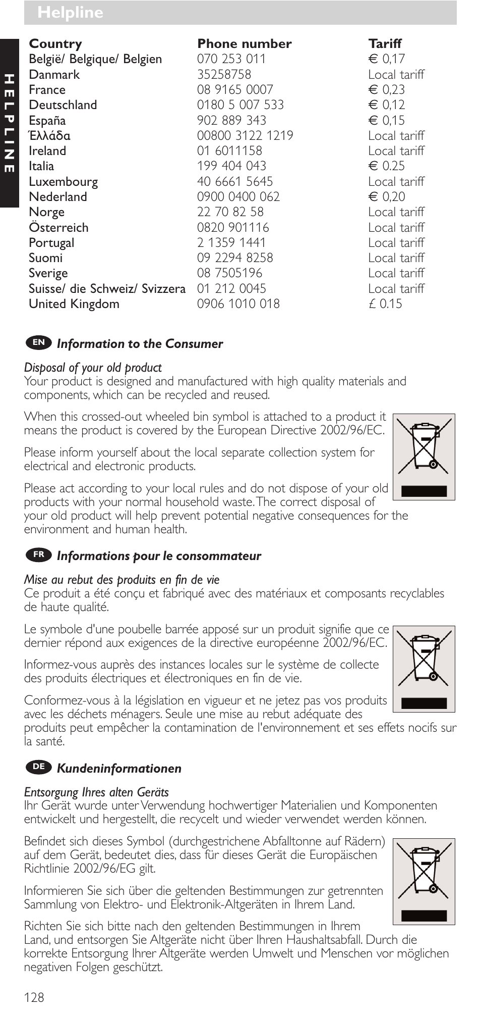 Philips Mando a distancia universal User Manual | Page 128 / 132