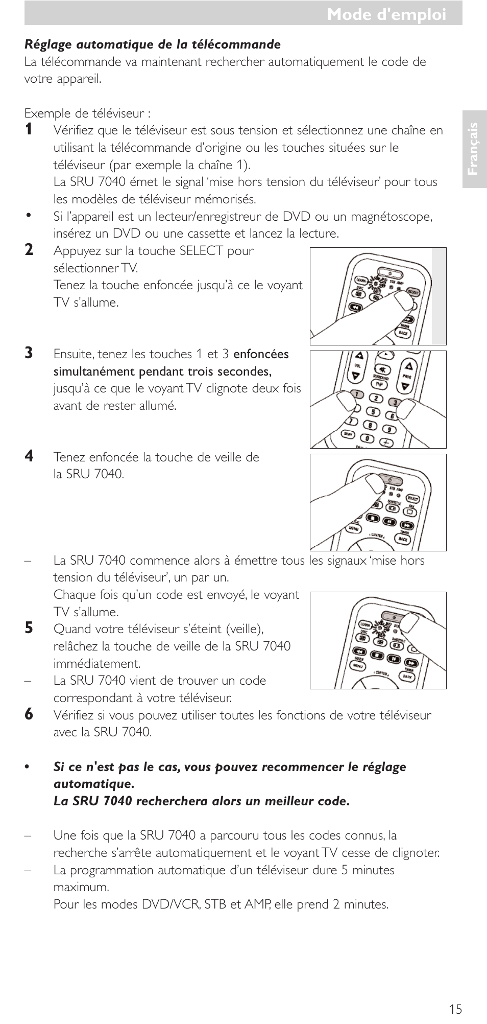 Mode d'emploi | Philips Mando a distancia universal User Manual | Page 15 / 132