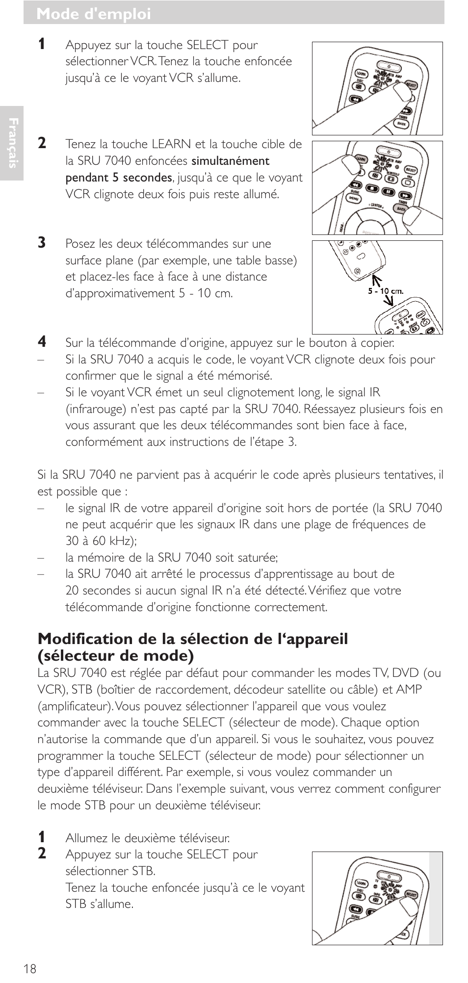 Mode d'emploi | Philips Mando a distancia universal User Manual | Page 18 / 132