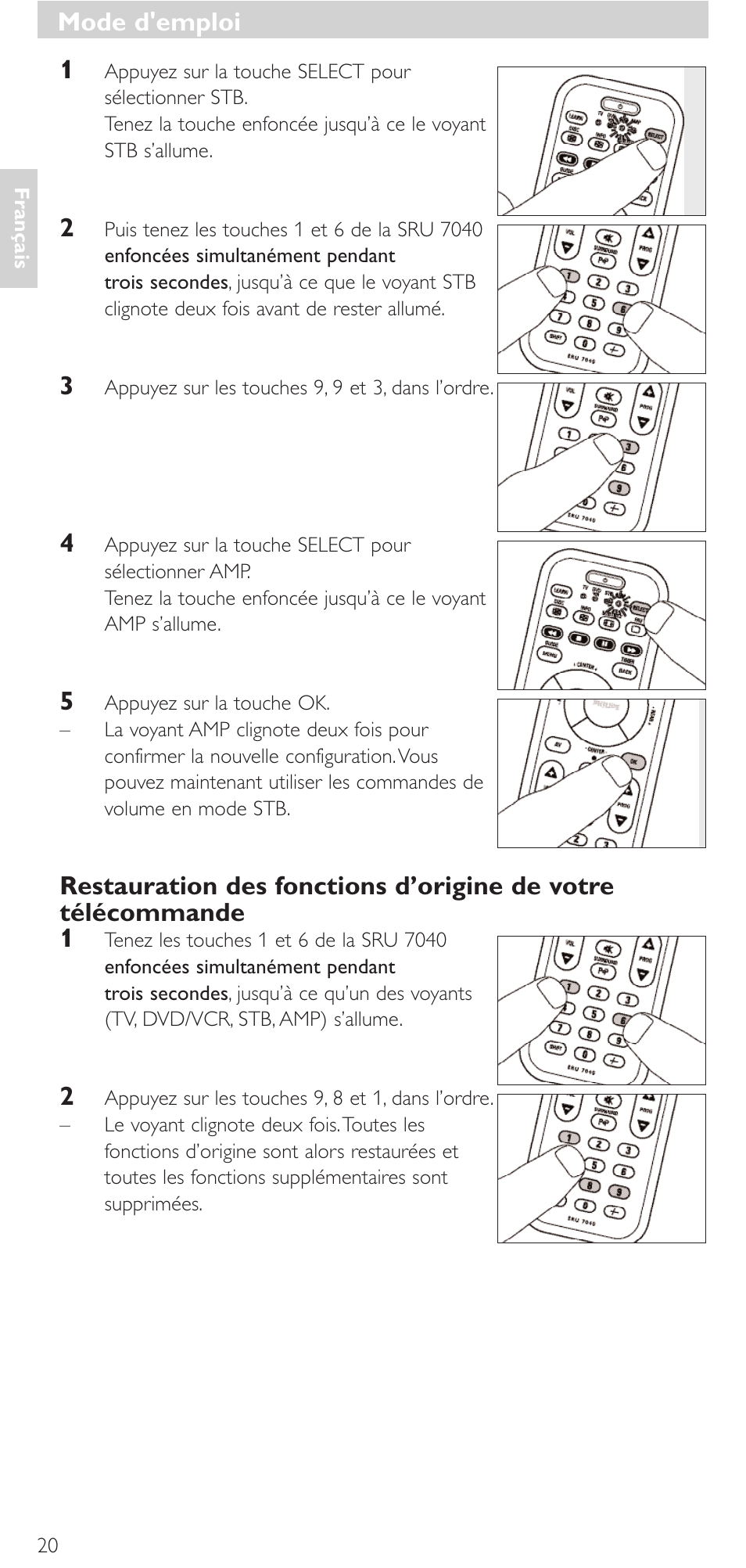 Mode d'emploi | Philips Mando a distancia universal User Manual | Page 20 / 132