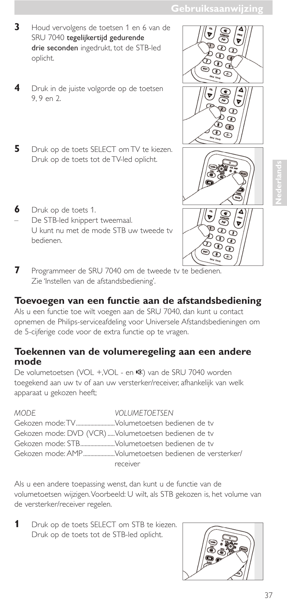 Toevoegen van een functie aan de afstandsbediening, Gebruiksaanwijzing | Philips Mando a distancia universal User Manual | Page 37 / 132