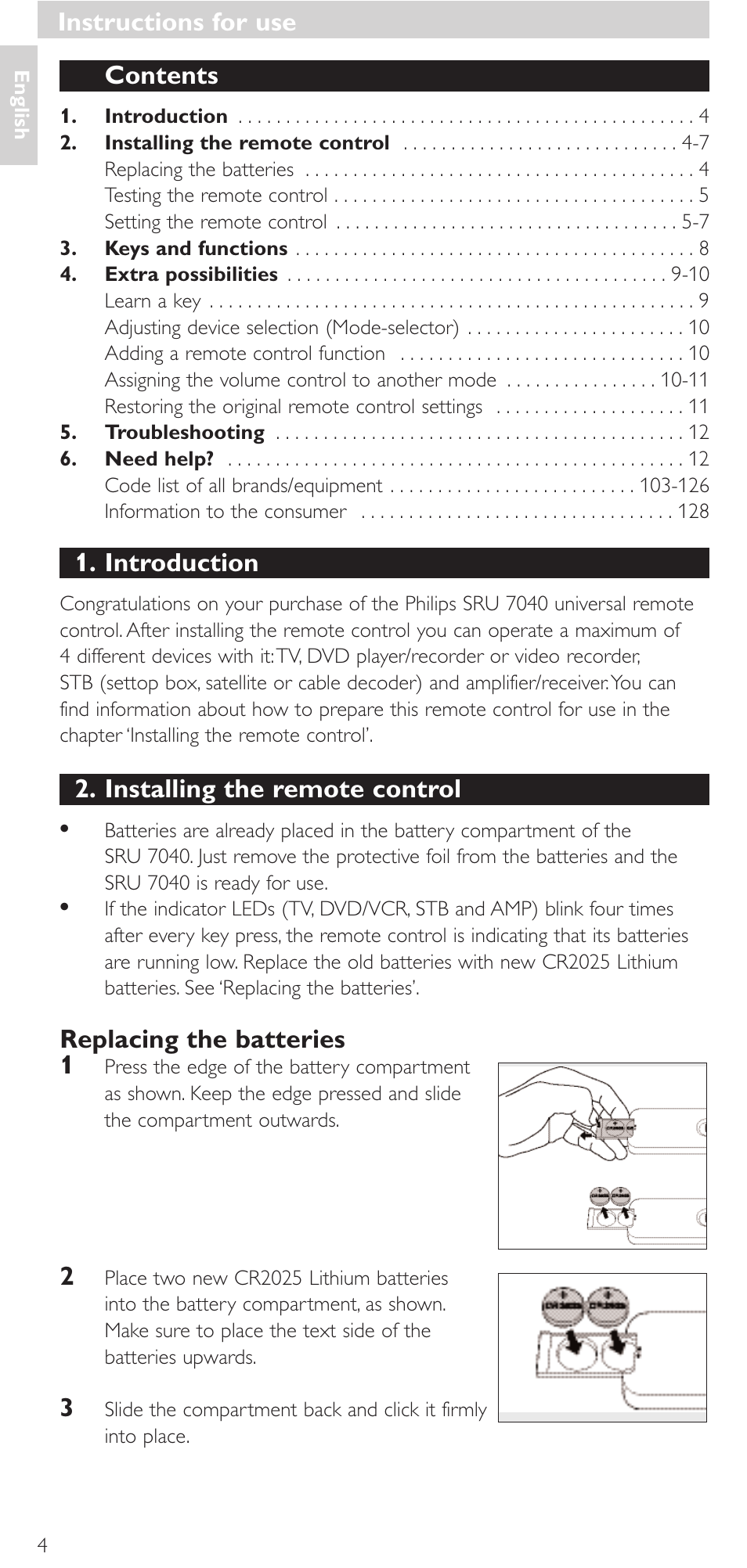 Philips Mando a distancia universal User Manual | Page 4 / 132