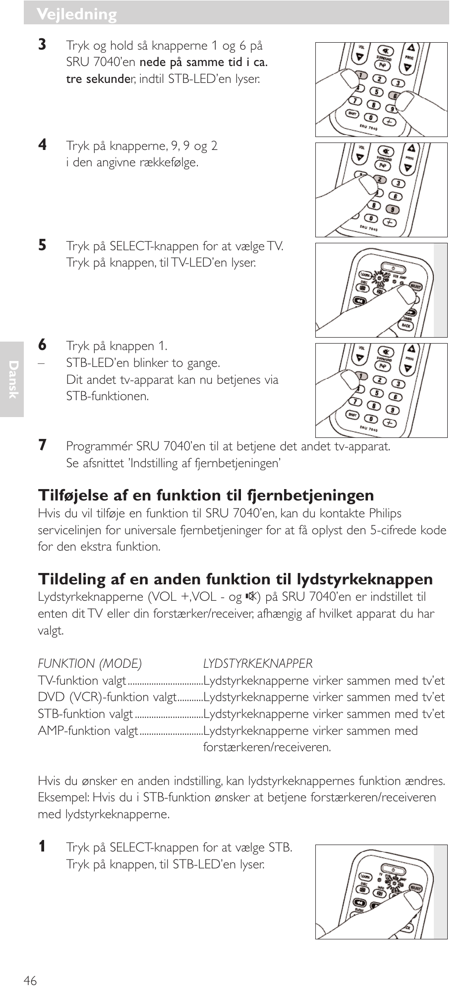 Tilføjelse af en funktion til fjernbetjeningen, Vejledning | Philips Mando a distancia universal User Manual | Page 46 / 132