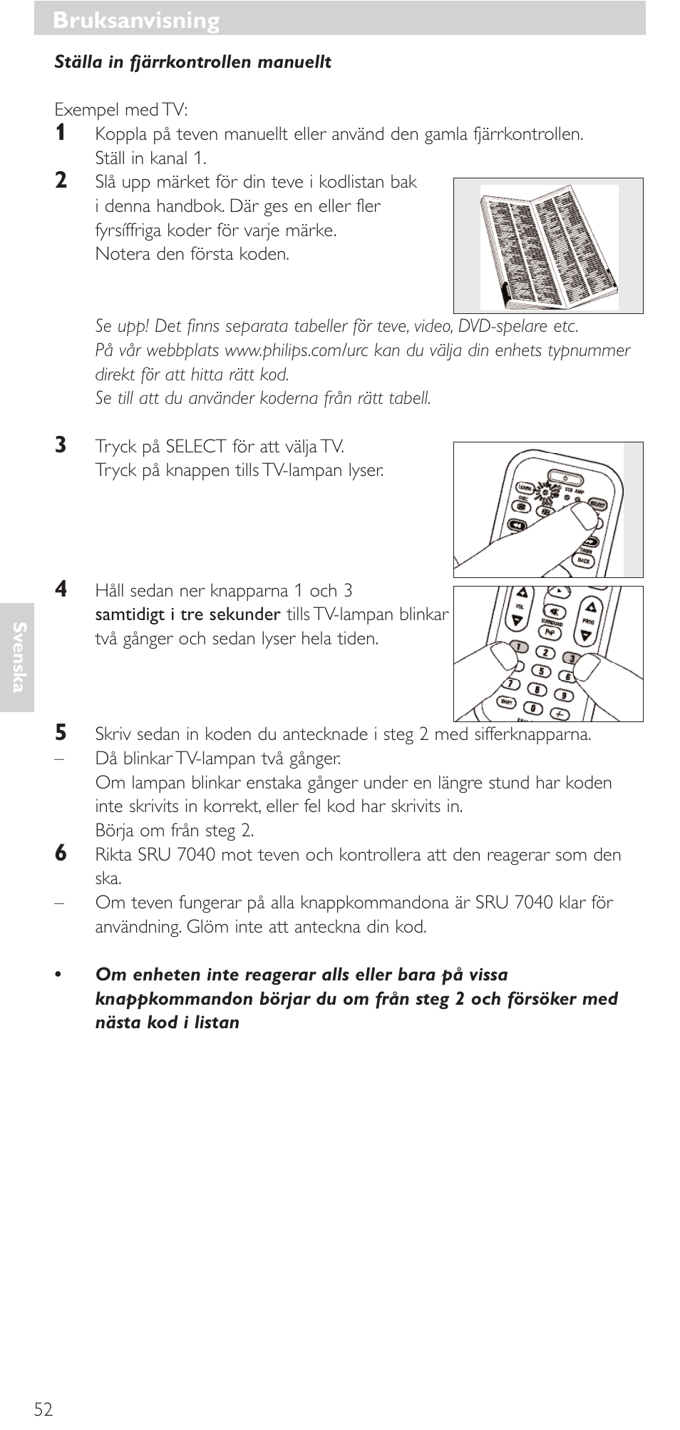 Bruksanvisning | Philips Mando a distancia universal User Manual | Page 52 / 132