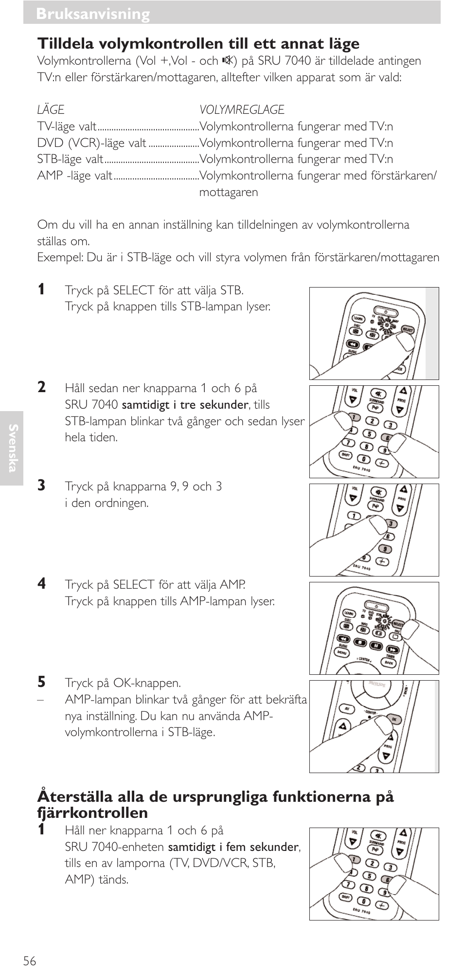 Tilldela volymkontrollen till ett annat läge, Bruksanvisning | Philips Mando a distancia universal User Manual | Page 56 / 132